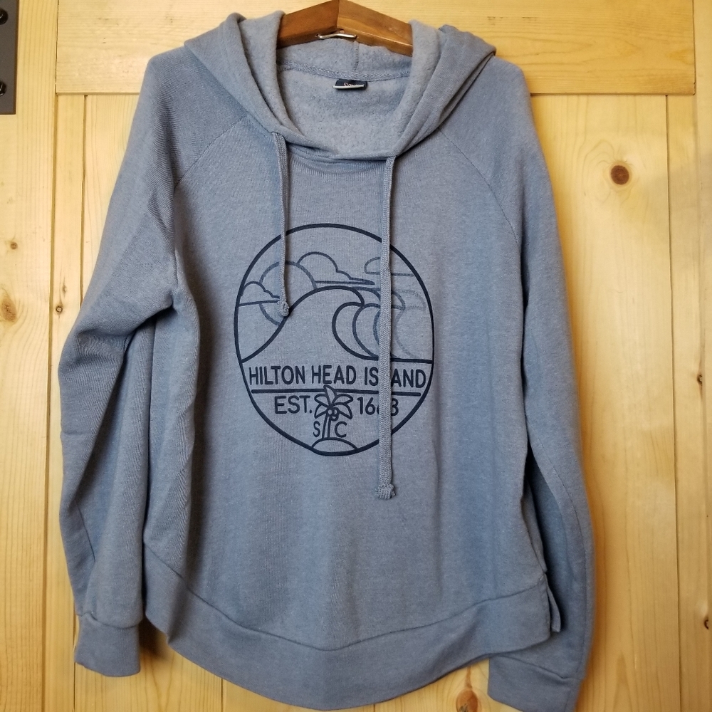 MV Sport Cotton Blend Hilton Head Island Graphic Pullover Hoodie Sweatshirt NWOT